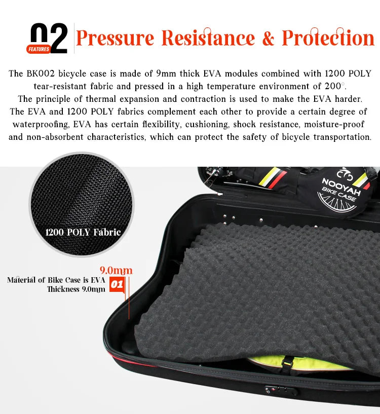 NOOYAH Bike Travel Case Bicycle Transport Bag EVA Case MTB Road Bike Accessories Hardshell Round Trip Suitcase Bike Travel Tools