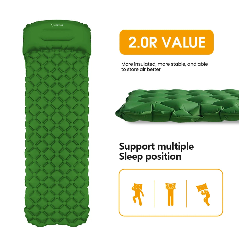 Hitorhike Inflatable mattress Cushion Sleeping Bag Mat Fast Filling Air Moistureproof Camping beach Mat With Pillow Sleeping Pad
