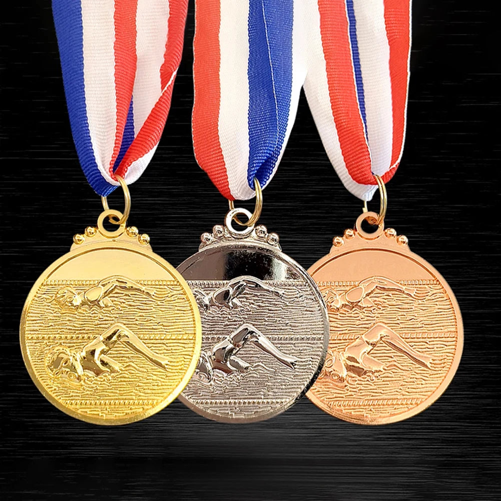 10-30PCS Swimming Medal Competition Awards with Neck Ribbon Metal 5cm Winner Medals Gold/Silver/Bronze Medal for Competitions
