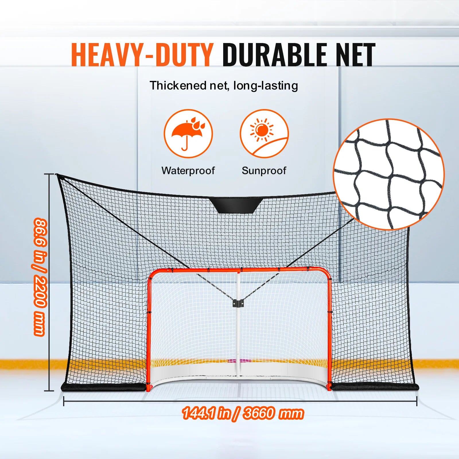 VEVOR 12x7ft Hockey Goal Backstop Net Street Hockey Sports Backstop Netting Portable Outdoor Hockey Training Net Target Net