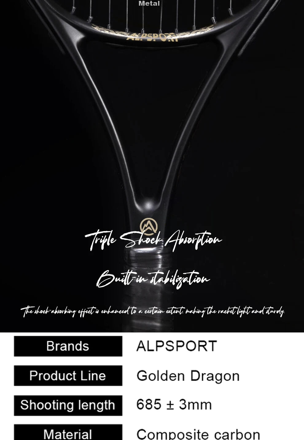 ALPSPORT JL 27-inch strong and durable 4 3/8-inch grip carbon fiber tennis racket suitable for students and teenagers