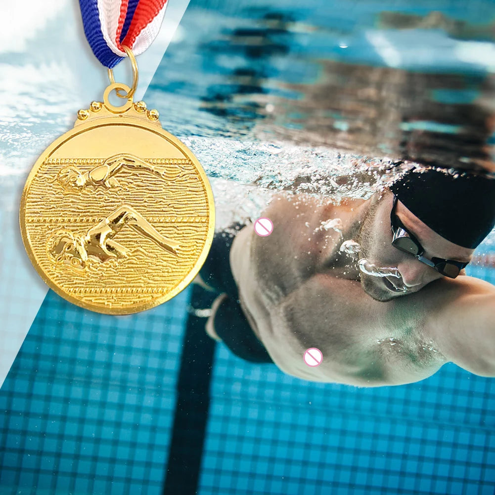 10-30PCS Swimming Medal Competition Awards with Neck Ribbon Metal 5cm Winner Medals Gold/Silver/Bronze Medal for Competitions