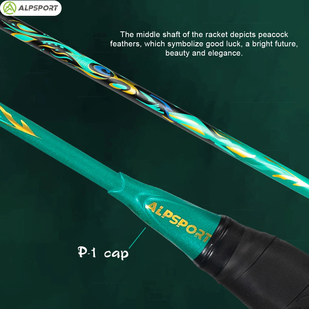 ALPSPORT Peacock 4U 52g 35LBS Carbon Fiber Badminton Racket Super Light Green/White/Red Professional Training Racquet