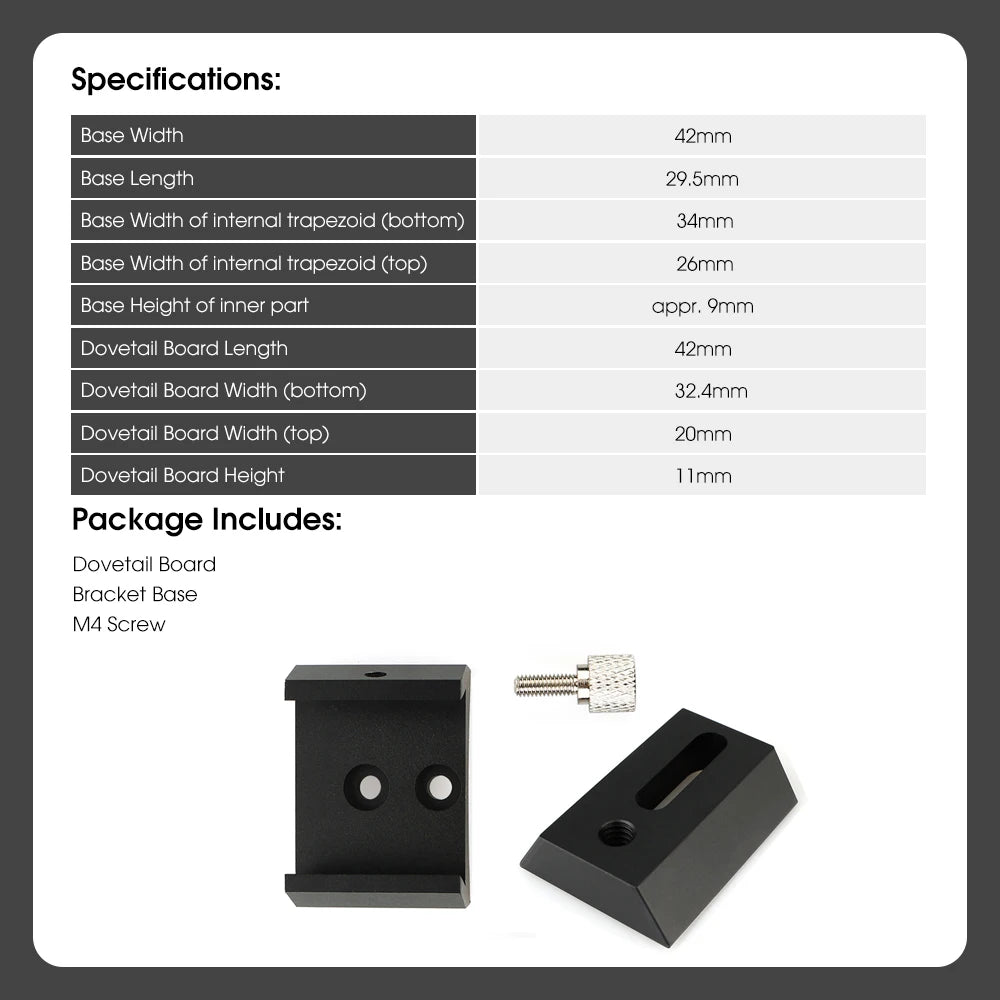 SVBONY Fully Metal Bracket Base Shoe + 42mm Dovetail UNC 1/4-20 Mounting for Optical Telescope Guiding Scope