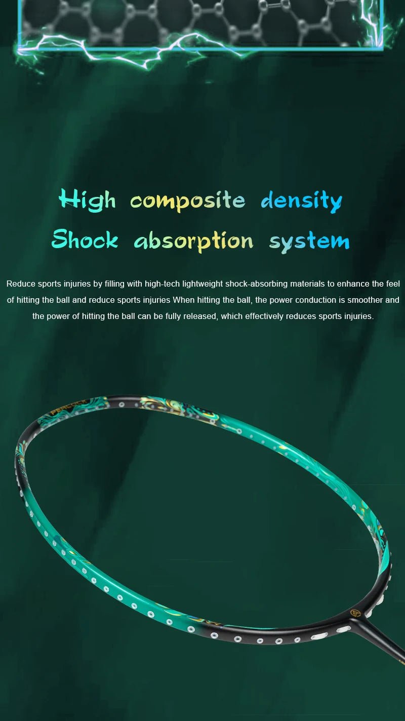 ALPSPORT Peacock 4U 52g 35LBS Carbon Fiber Badminton Racket Super Light Green/White/Red Professional Training Racquet