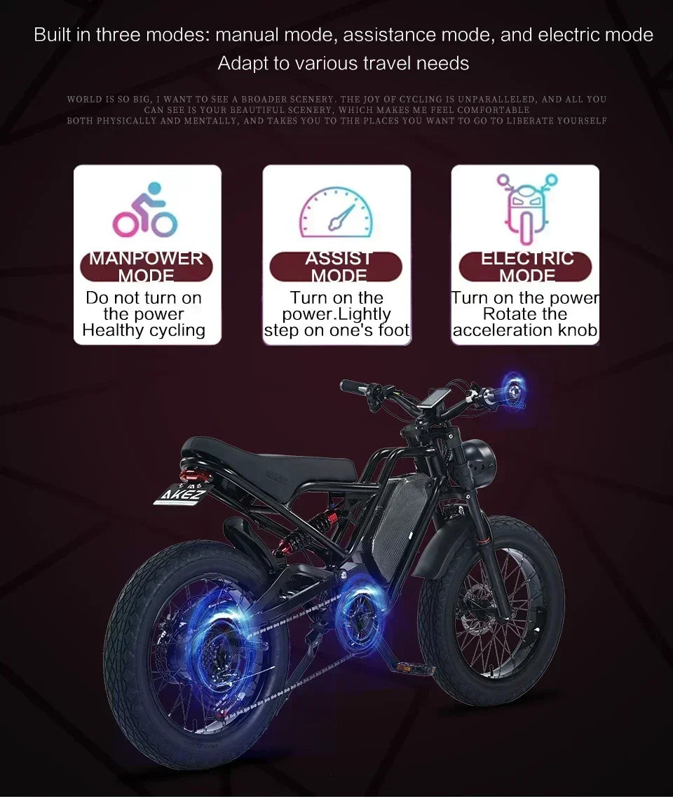 Ebike AKEZ 1500W 48V 18AH Electric Bicycle Full Suspension Removable Battery Fat Tire Hydraulic Brake Adult Electric Bicycle.