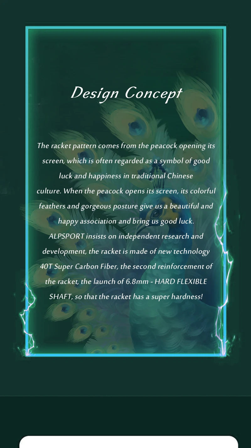 ALPSPORT Peacock 4U 52g 35LBS Carbon Fiber Badminton Racket Super Light Green/White/Red Professional Training Racquet