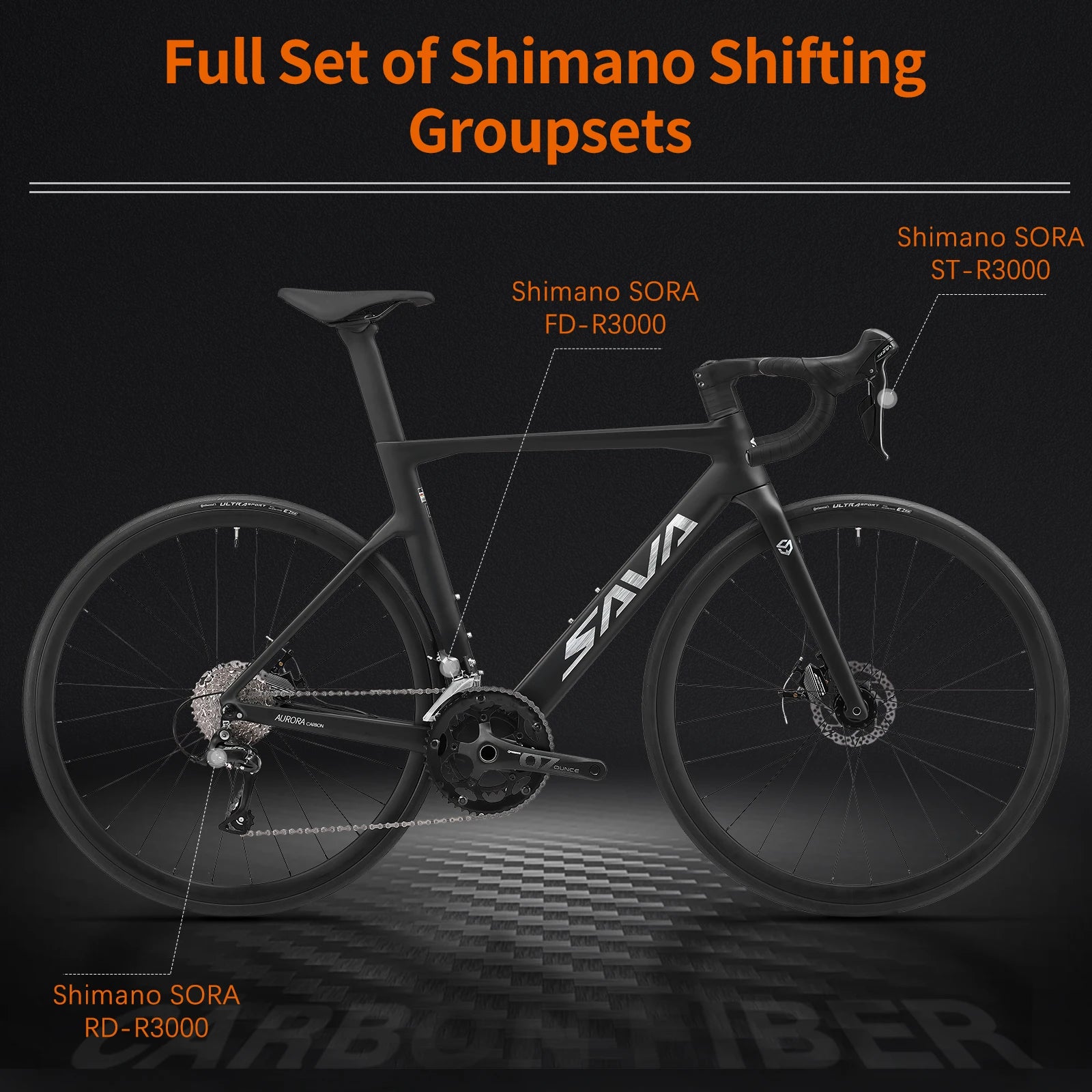 US Warehouse SAVA Carbon Fiber Road Bike with Integrated Handlebars and Shimano 18/22 Speed Kit, Adult Racing