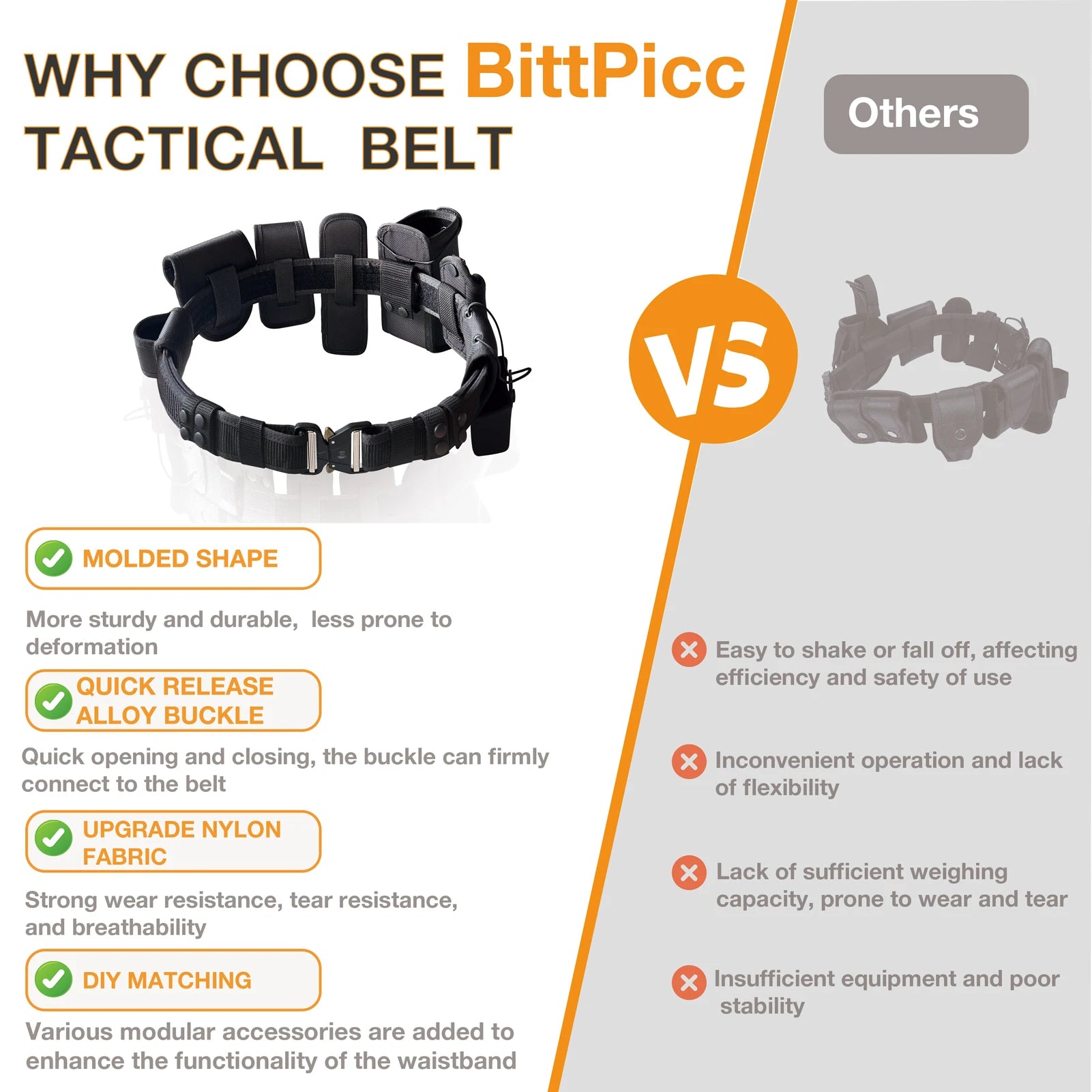 8-in-1 Tactical Duty Belt Set, 1000D Nylon, 35-45" Adjustable, Quick-Release, for Law Enforcement & Military - Gift Idea