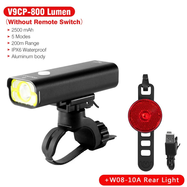 GACIRON 400-800LM Bicycle Headlight Bike Front Light with Wire Remote Switch IPX6 Waterproof Chargeable Pro Contest Flashlight