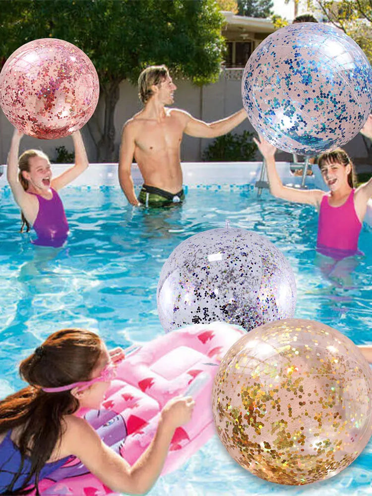 Glitter Beach Ball Inflatable 16-Inch Confetti Swim Pool Balls 16in Large Beach Balls For Kids Swimming Pool Party Favor Clear
