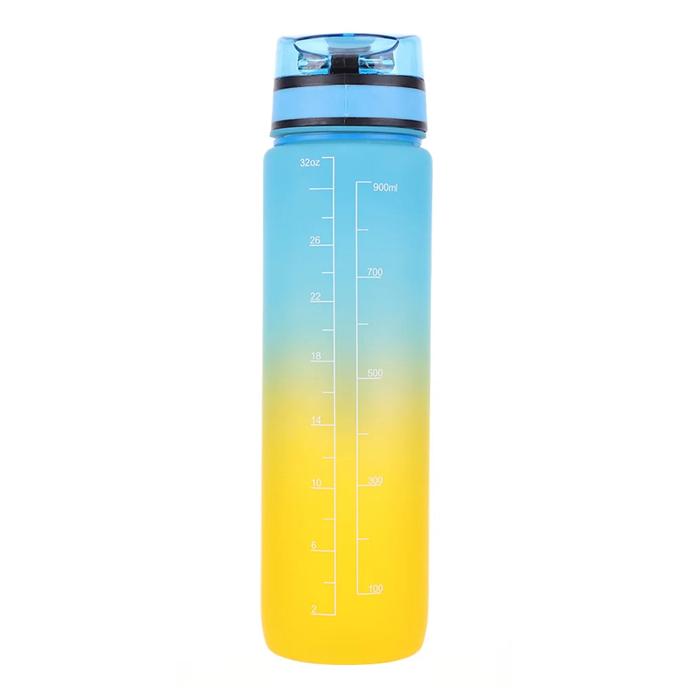 1000ml Motivational Water Bottle with Handle Frosted Gradient Cup Large Capacity Time Scale Water Cup for Fitness Yoga