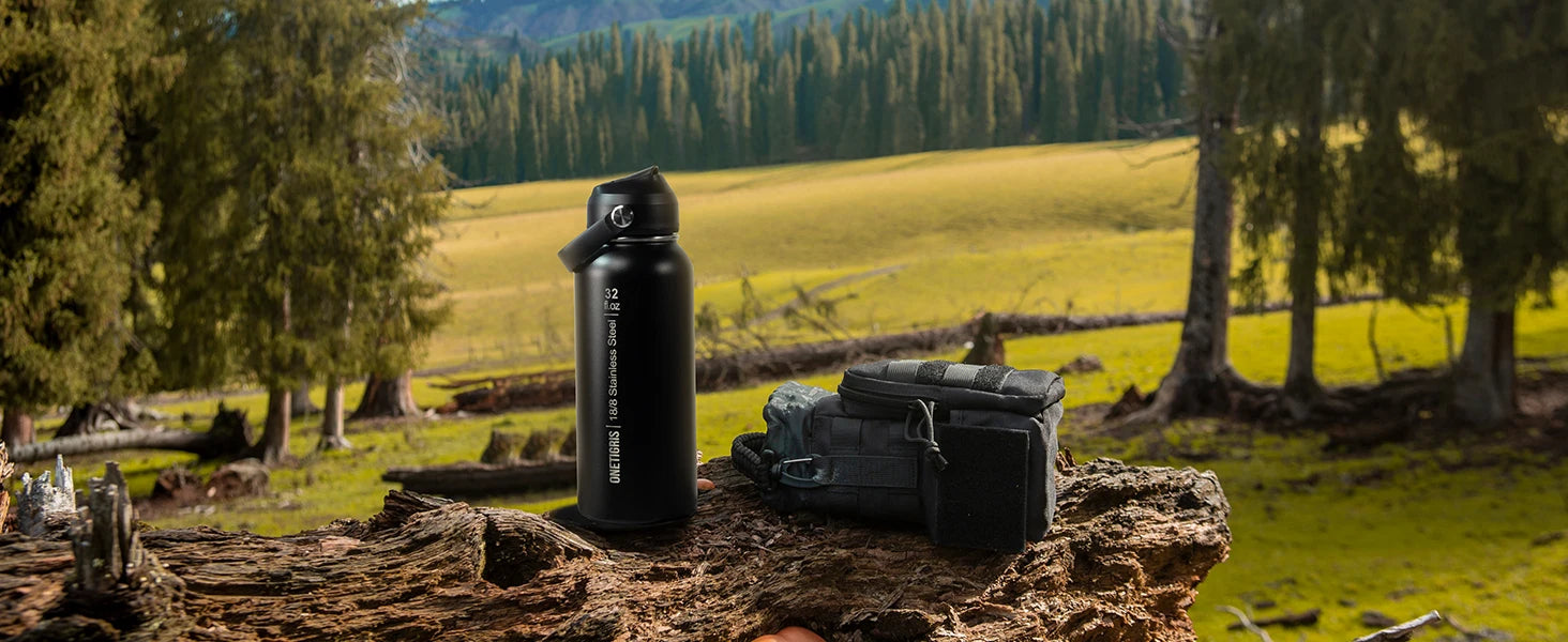 ONETIGRIS 32oz Insulated Water Bottle with Straw, 3 Lids, Sleeve, Leakproof Stainless Steel Thermos for Travel, Hiking, Gym