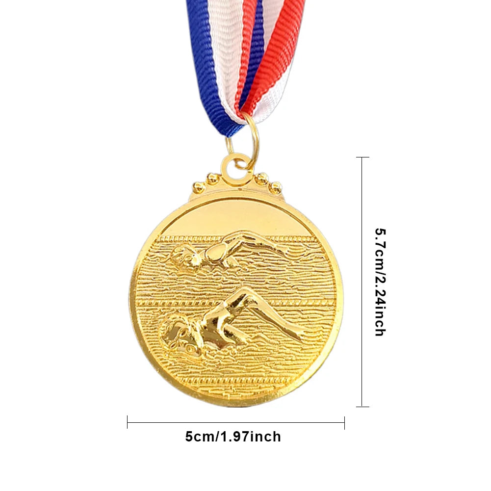 10-30PCS Swimming Medal Competition Awards with Neck Ribbon Metal 5cm Winner Medals Gold/Silver/Bronze Medal for Competitions