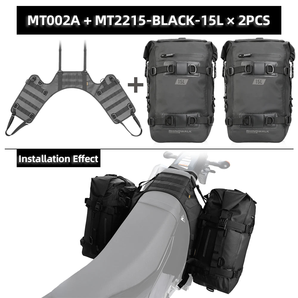 Rhinowalk Motorcycle Side Bag With Base Waterproof 6L/8L/10L/15L Motor Rear Seat Bag Rack Motocross Storage Backpack