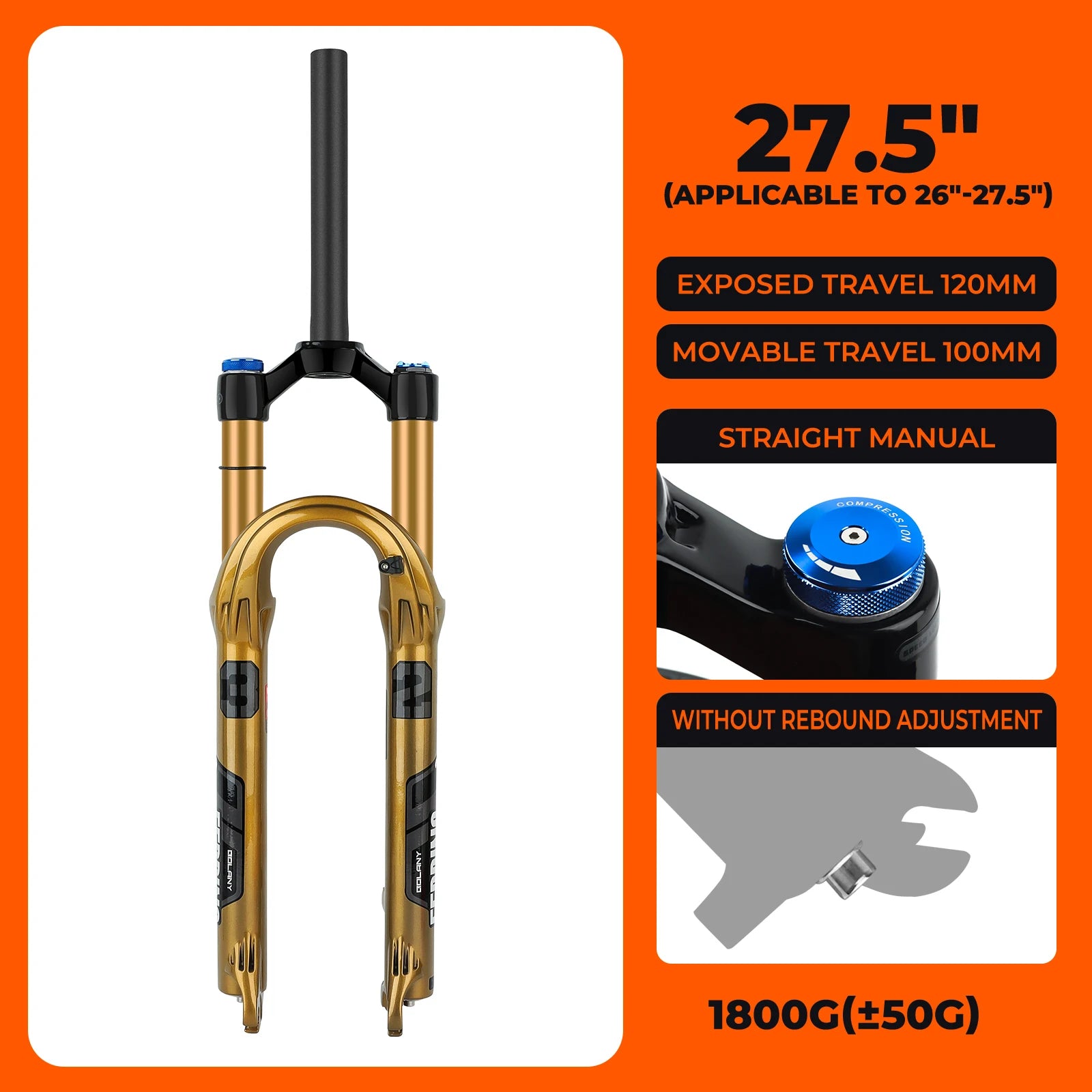 BOLANY Bike Air Fork 27.5/29inch 120mm Travel Oil Air Suspension Lightweight Magnesium Alloy Quick Release Bicycle Fork