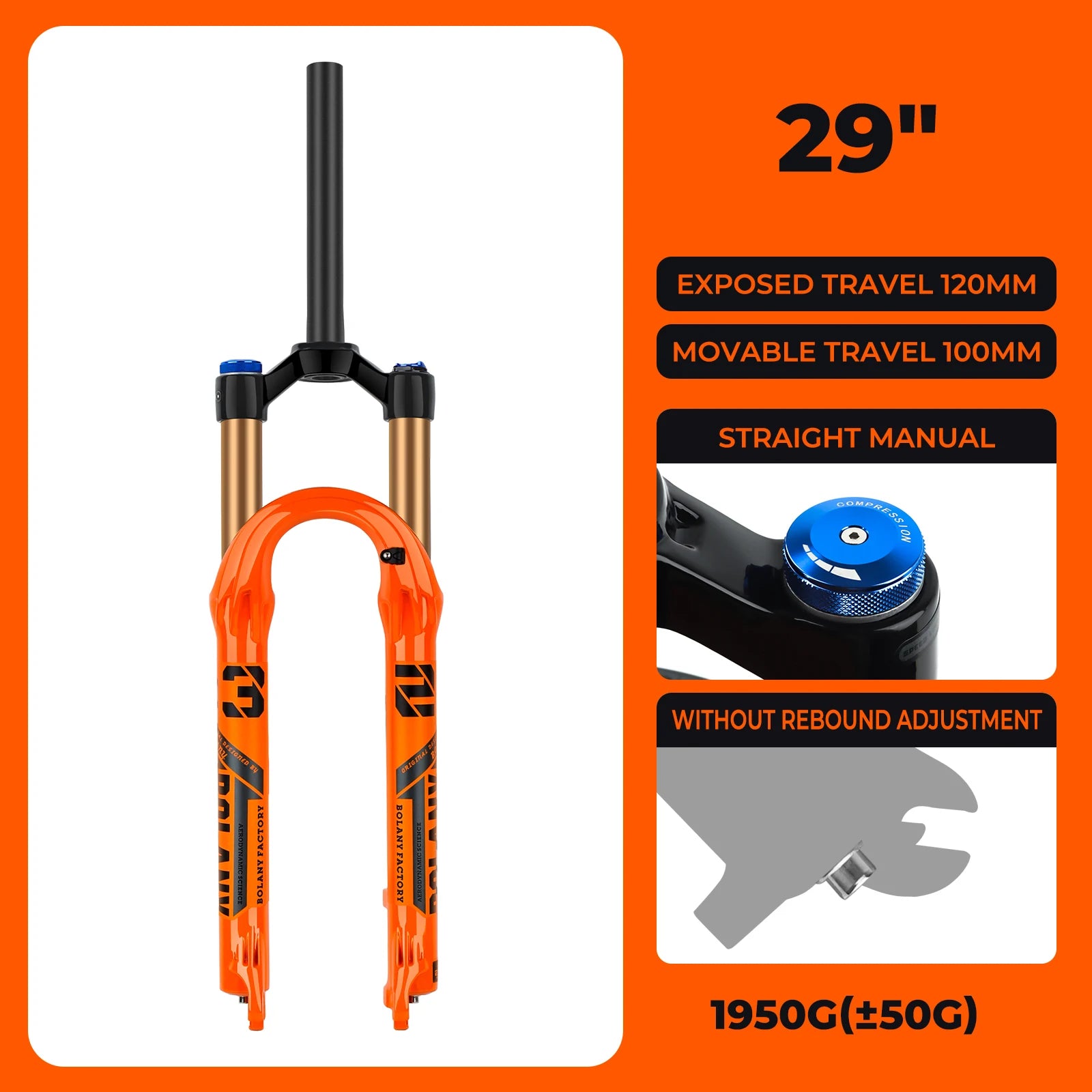 BOLANY Bike Air Fork 27.5/29inch 120mm Travel Oil Air Suspension Lightweight Magnesium Alloy Quick Release Bicycle Fork