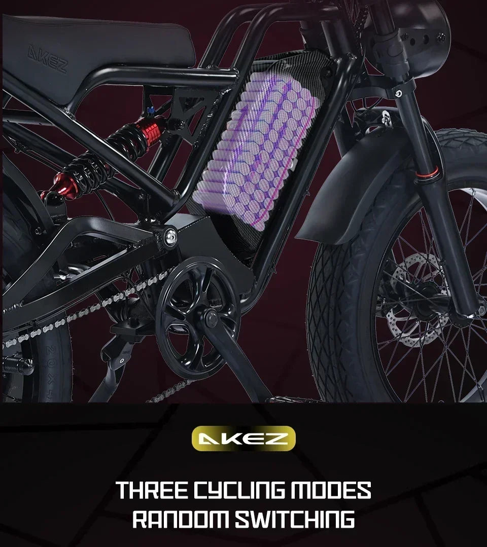 Ebike AKEZ 1500W 48V 18AH Electric Bicycle Full Suspension Removable Battery Fat Tire Hydraulic Brake Adult Electric Bicycle.