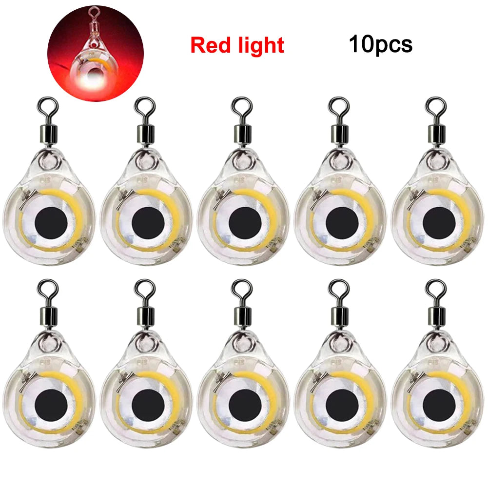 10Pcs Fishing Lure Light Mini Eye Shape Underwater Night Light Lure Battery Powered Luminous Fish Lure for Seawater Freshwater