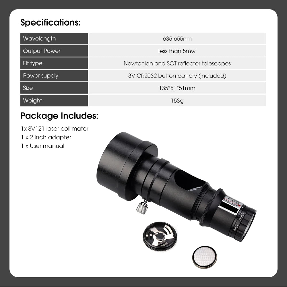 SVBONY Telescope Red Laser Collimator Adjustable for Newtonian Reflector Telescope and SCT SV121