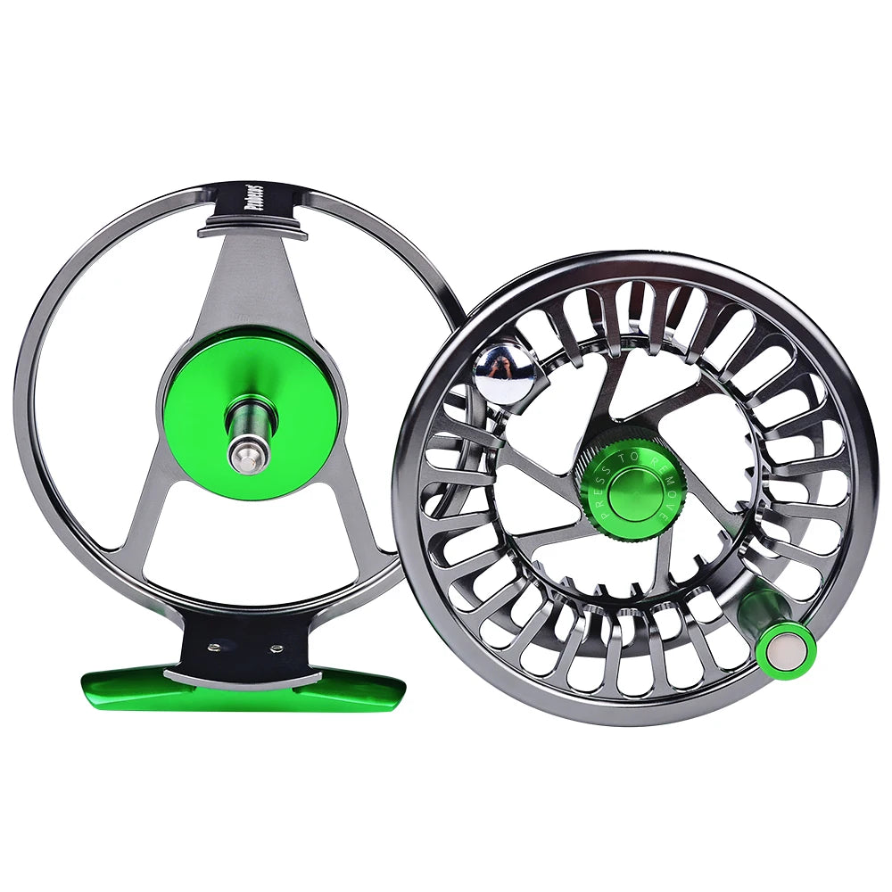 PROBEROS Aluminum 3+1 BB Fly Fishing Wheel Green & Gun Color Fly Fishing Reel CNC Machine Right & Left Handle Fly Reel