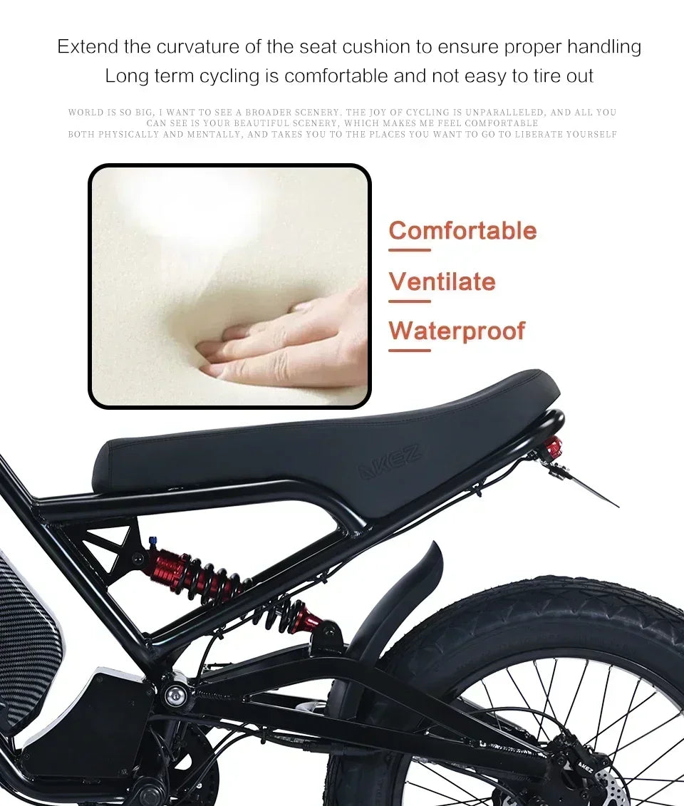 Ebike 2025AKEZ 1500W 48V 18AH Electric Bicycle Full Suspension Removable Battery Fat Tire Hydraulic Brake Adult Electric Bicycle