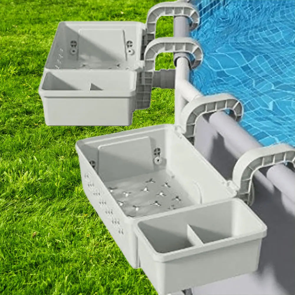 Poolside Storage Baskets with Cup Holders Fit 3-Inch Or Smaller Top Rails Pool Hanging Basket for Above Ground Pool