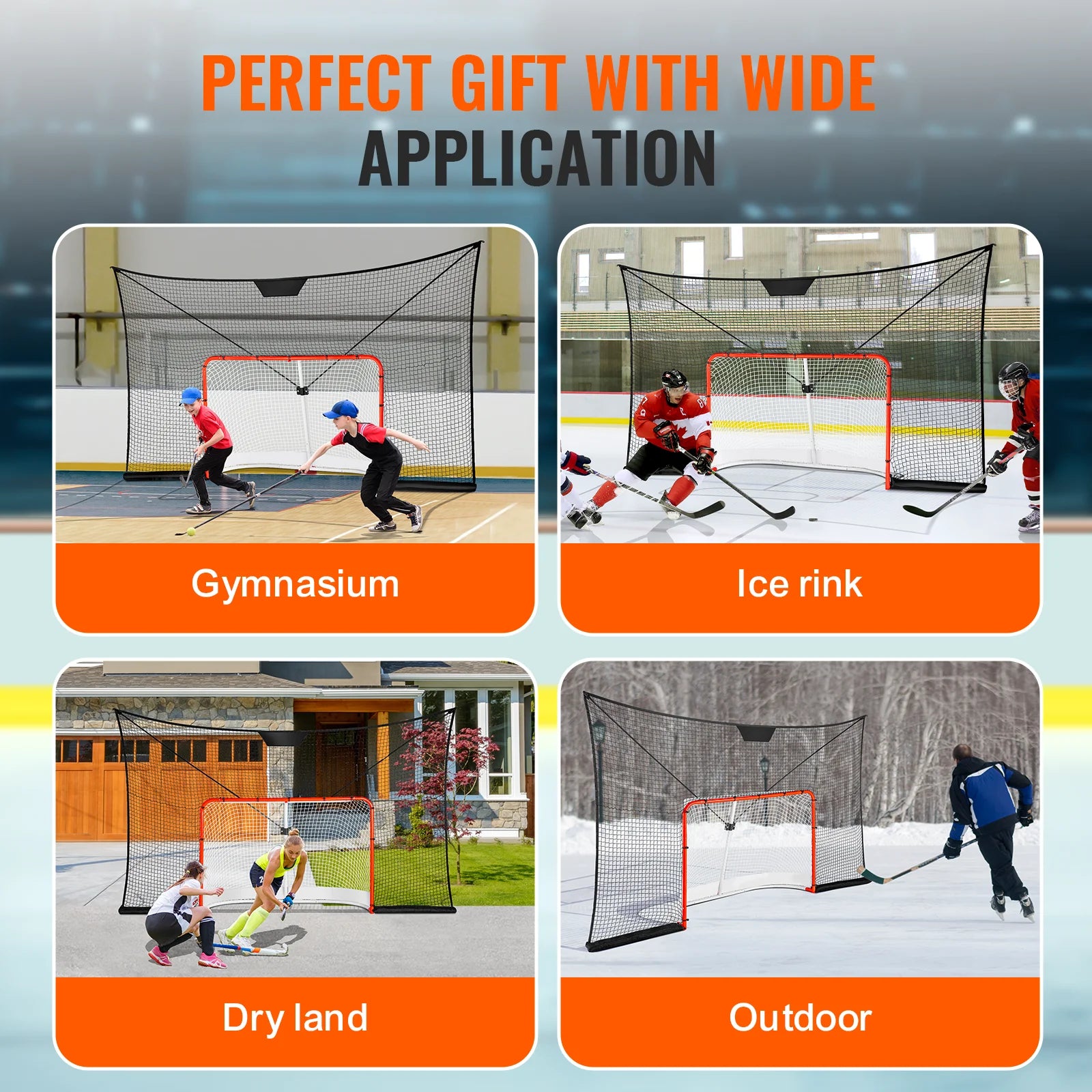 VEVOR 12x7ft Hockey Goal Backstop Net Street Hockey Sports Backstop Netting Portable Outdoor Hockey Training Net Target Net