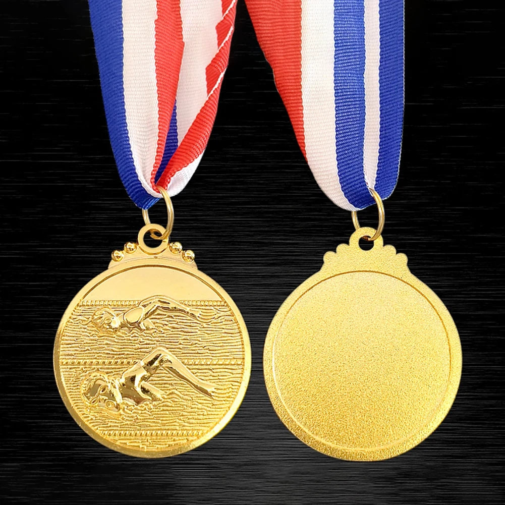 10-30PCS Swimming Medal Competition Awards with Neck Ribbon Metal 5cm Winner Medals Gold/Silver/Bronze Medal for Competitions