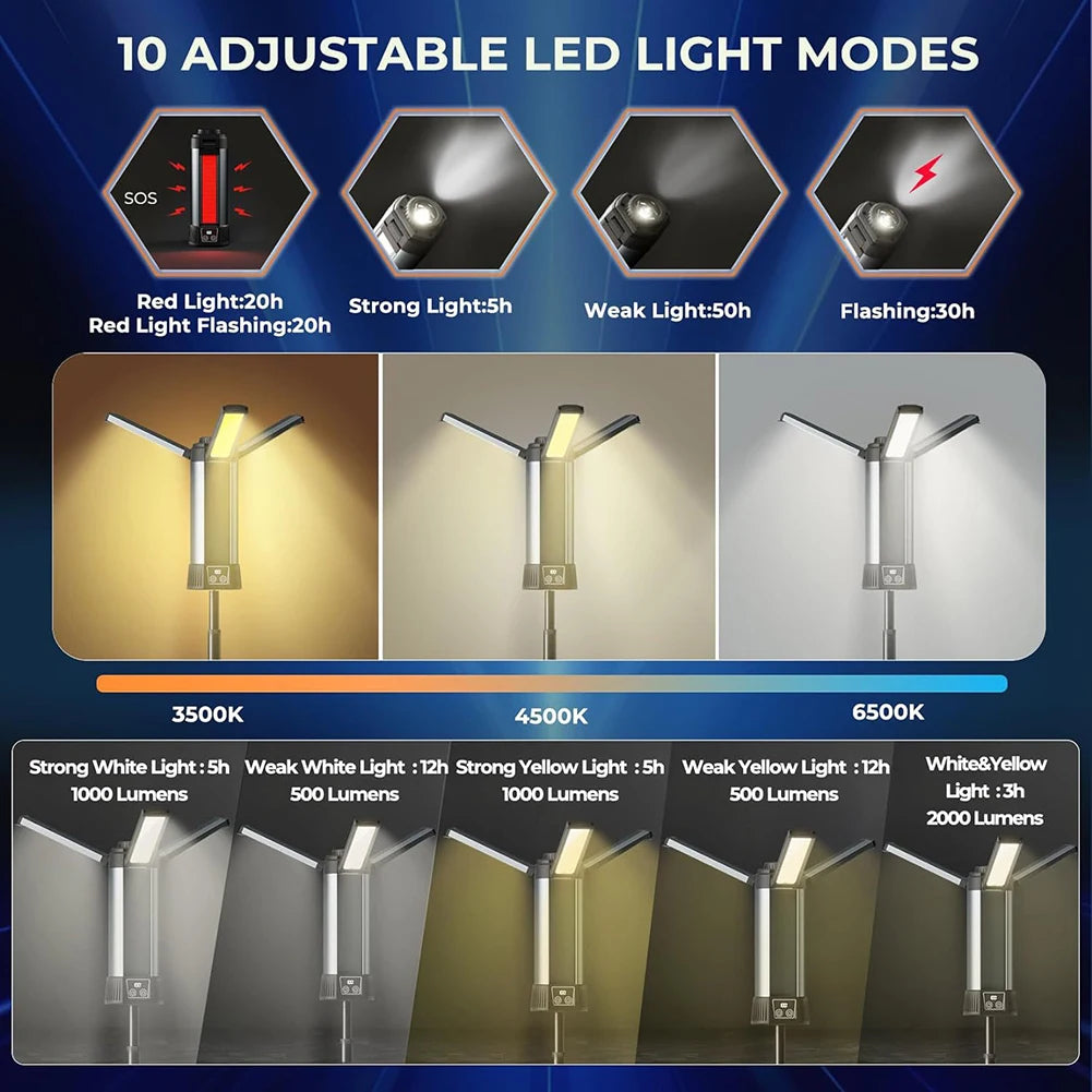 6000mAh LED Work Light with Stand Cordless Work Light with COB Dimmable Work Light Telescopic for Outdoor Camping