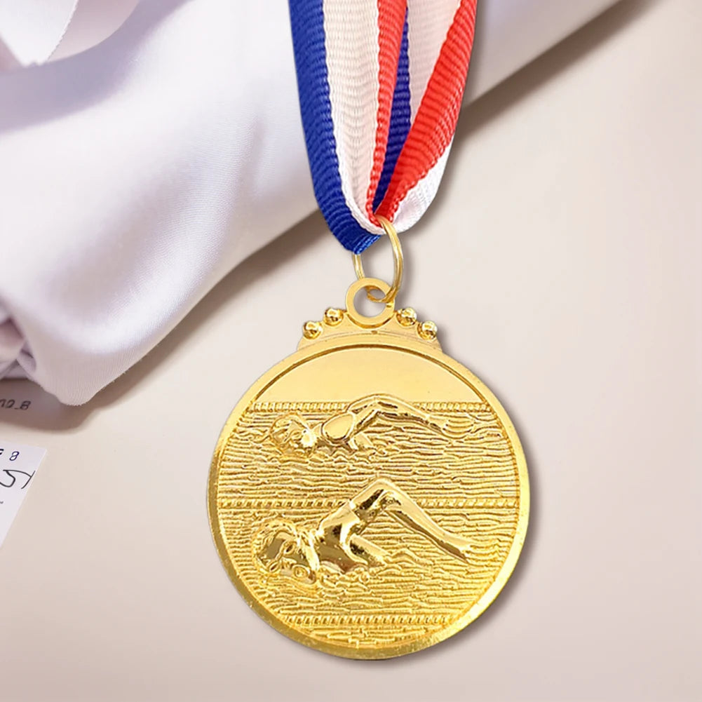10-30PCS Swimming Medal Competition Awards with Neck Ribbon Metal 5cm Winner Medals Gold/Silver/Bronze Medal for Competitions