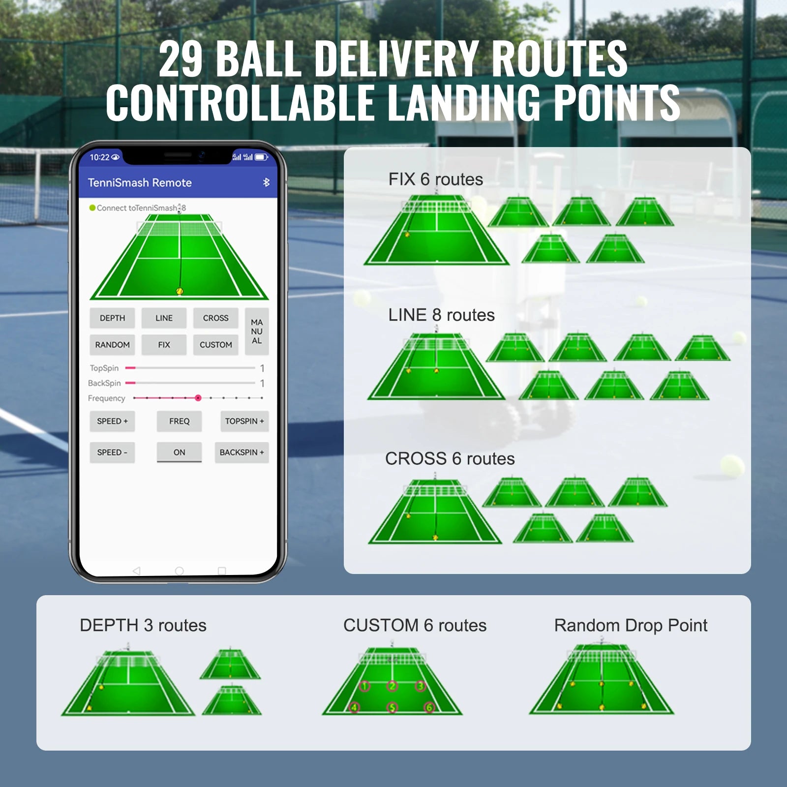 VEVOR Tennis Ball Machine Automatic Portable Launcher Multi-Mode Drills 2+ Hours Play Rechargeable Battery App Remote Control