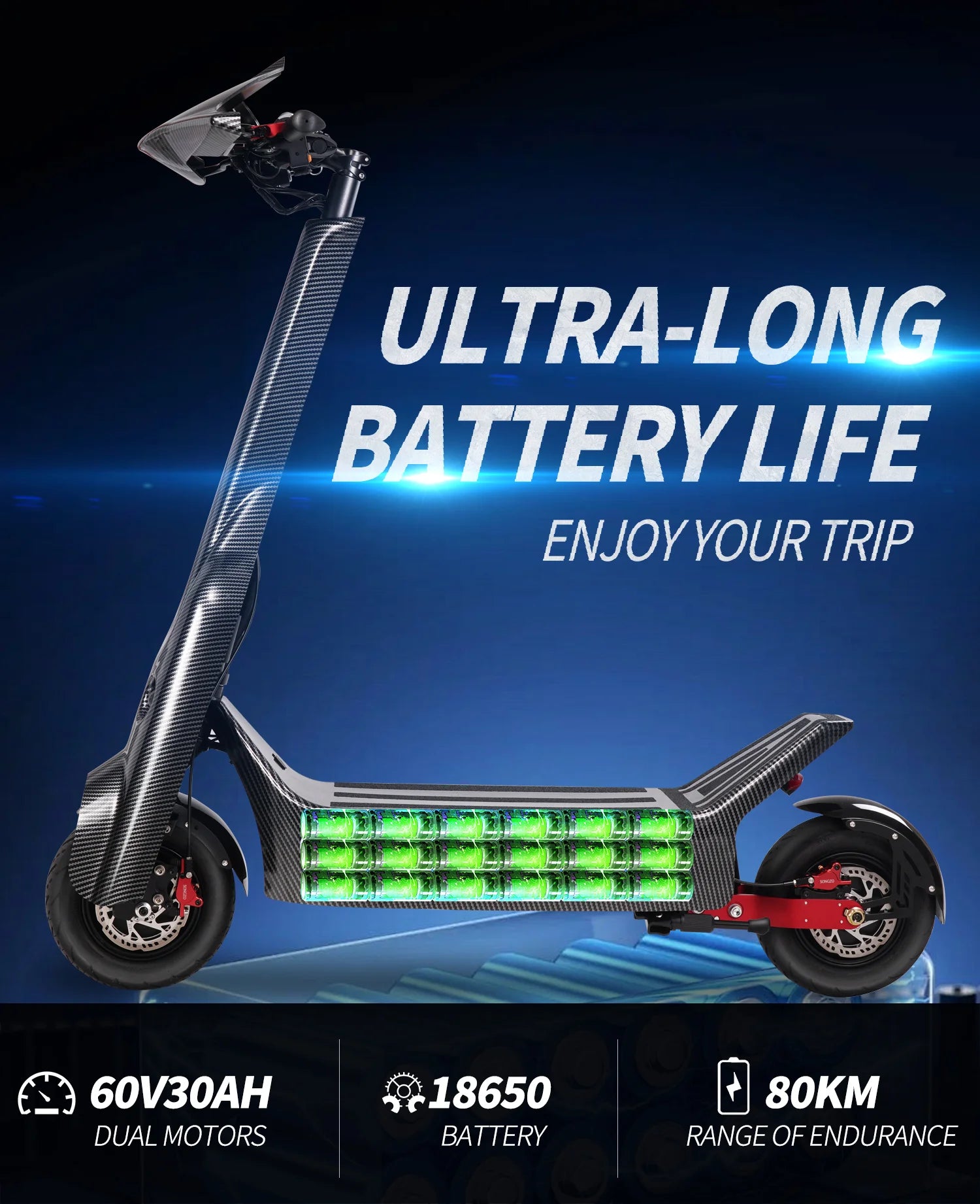SONGZO BT1 adult electric scooter, 1400W*2 motor,60v 30Ah,folding E-scooter,11 inch tire E-Mountain Scooter