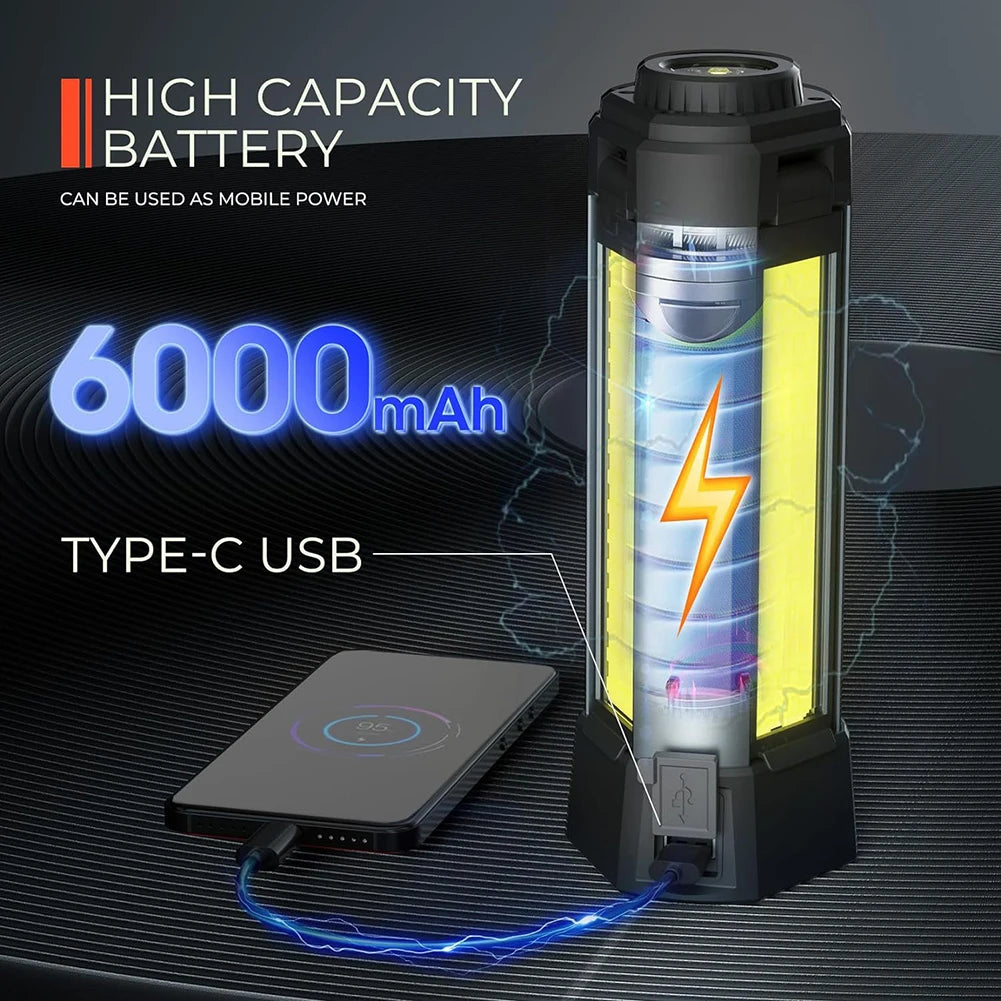 6000mAh LED Work Light with Stand Cordless Work Light with COB Dimmable Work Light Telescopic for Outdoor Camping