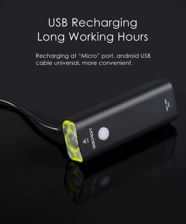 GACIRON 400-800LM Bicycle Headlight Bike Front Light with Wire Remote Switch IPX6 Waterproof Chargeable Pro Contest Flashlight