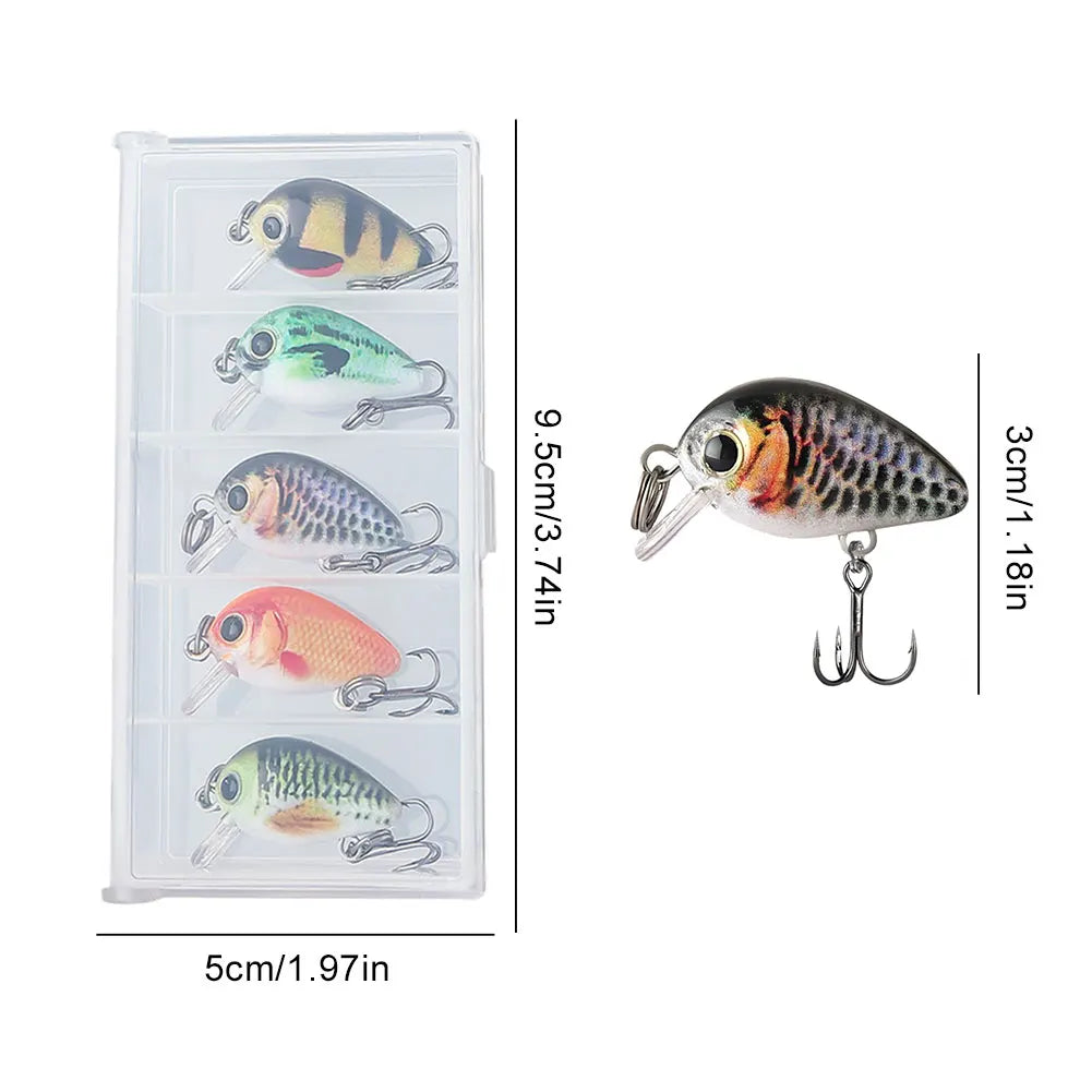 5pcs Mini Crankbait Fishing Lure 3cm 2g Floating Wobbler Artificial Hard Bait Fishing Bait for Freshwater & Saltwater Angling