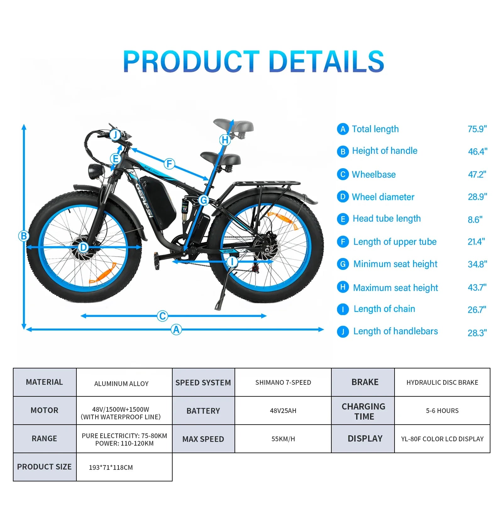 2025 new model DP2603-3000W dual motor 48V25AH26*4.0 fat tires dual suspension adult off-road all-terrain electric bicycle