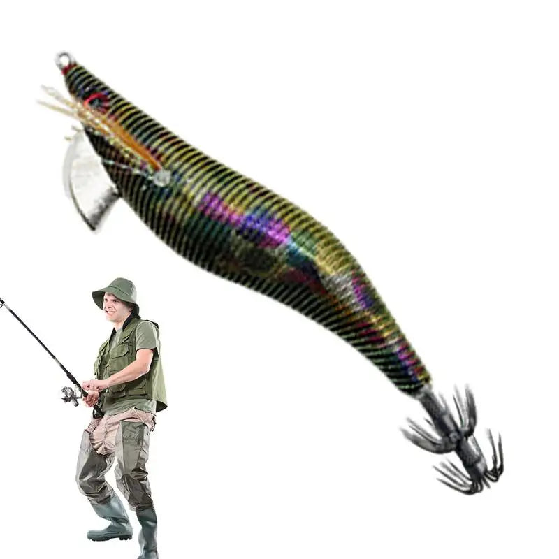 Wooden Shrimp Squid Hook Fluorescent Artificial Fishing Baits Realistic Simulation Fish Luring Tools For Sea Freshwater