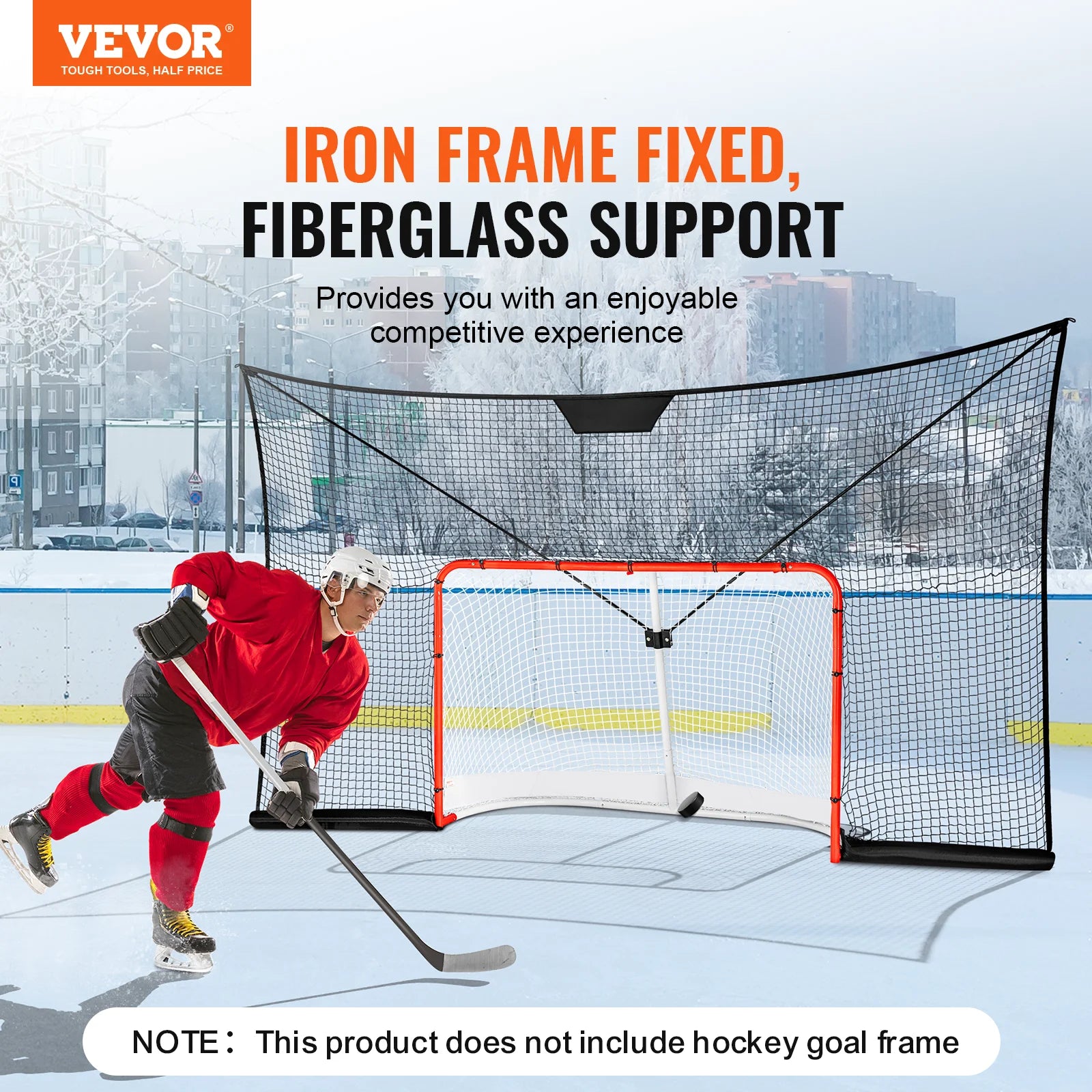 VEVOR 12x7ft Hockey Goal Backstop Net Street Hockey Sports Backstop Netting Portable Outdoor Hockey Training Net Target Net