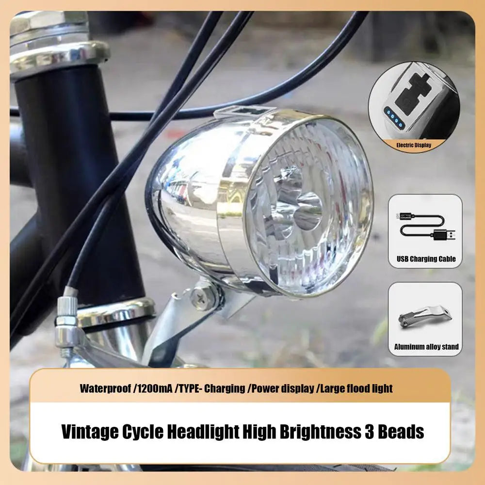 Bicycle Headlight 3 LED Vintage Ultra Bright Flashlight Light Lamp Bike Front Light Safe Abs Plastic Shell Retro Led Lamp