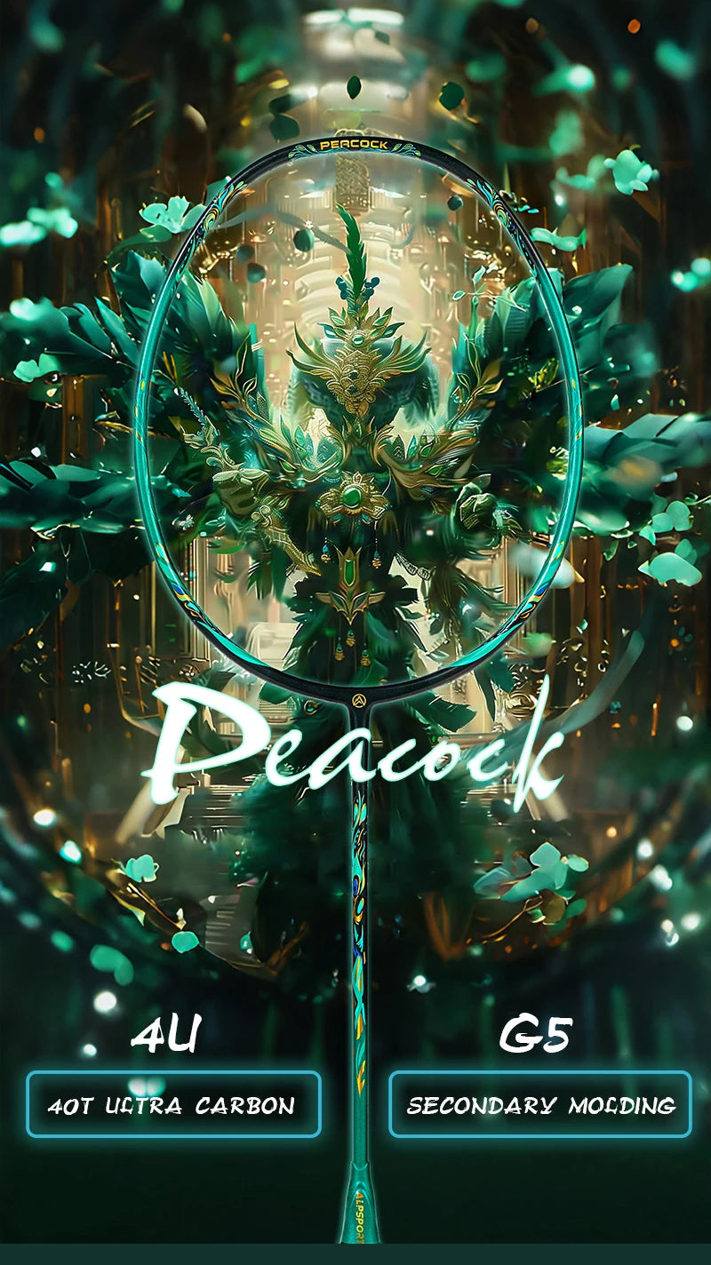 ALPSPORT Peacock 4U 52g 35LBS Carbon Fiber Badminton Racket Super Light Green/White/Red Professional Training Racquet