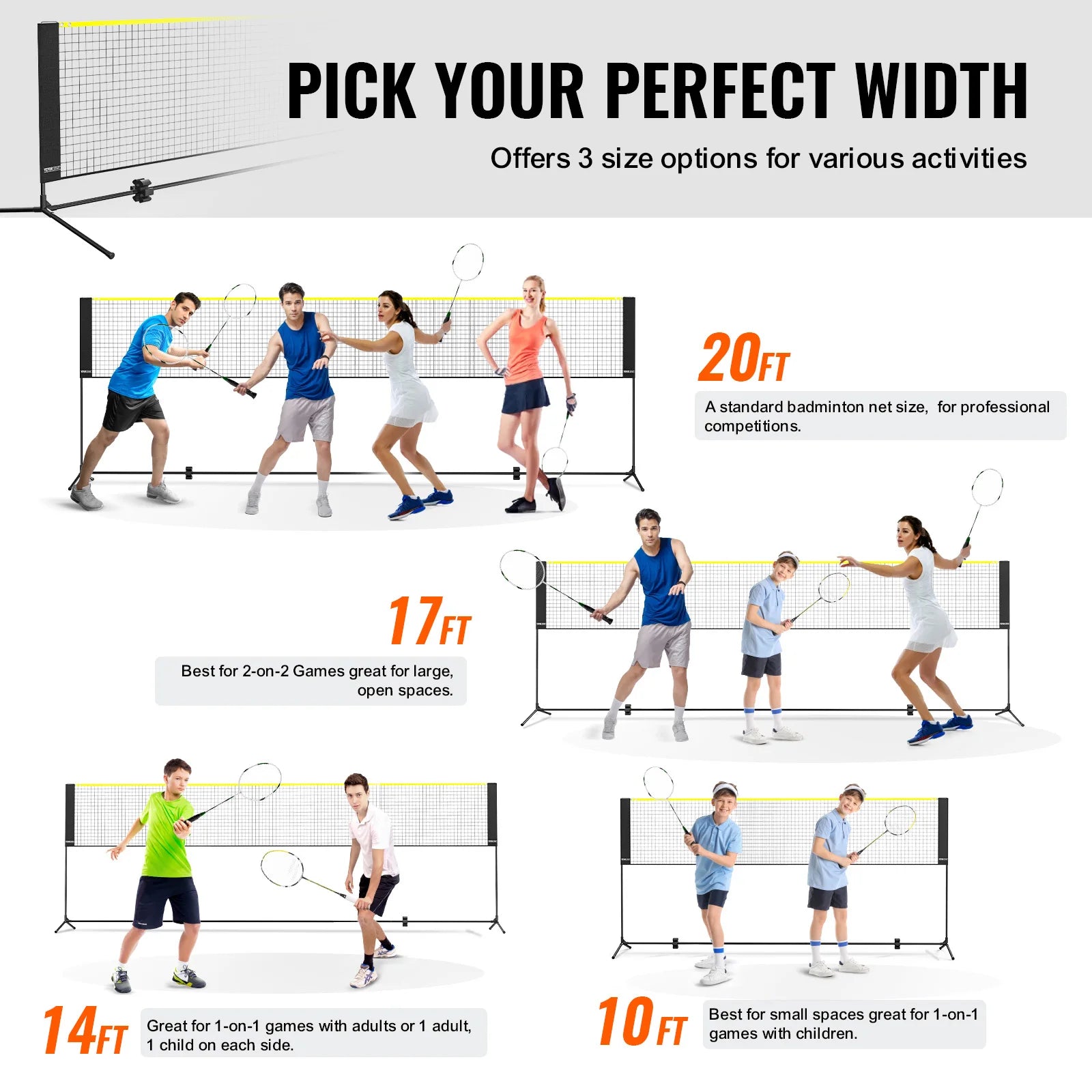 VEVOR 20FT Badminton Net Height Adjustable Volleyball Net Wide Foldable Pickleball Net Portable Tennis Net Set with Poles Stand