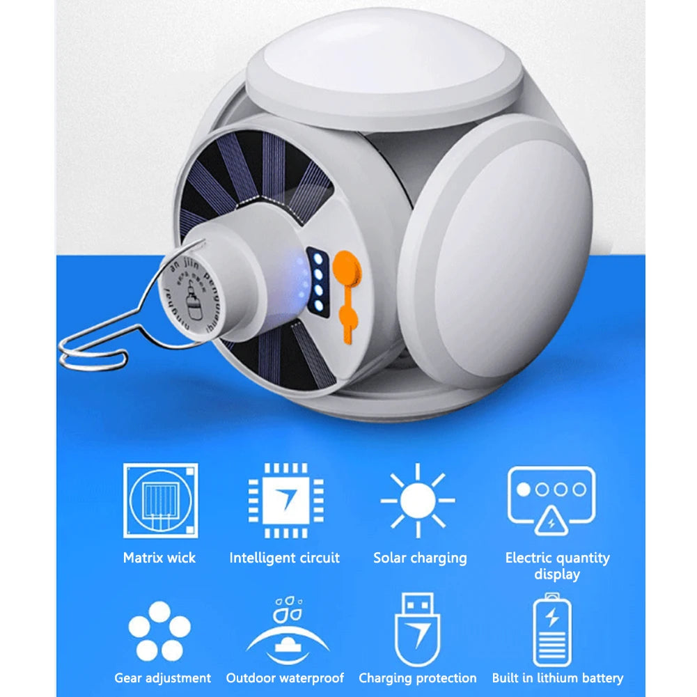 LED Solar Camping Light Bulb Rechargeable Flashlight Night Lamp Camping Supplies 5 Gears Adjustable Portable Lantern