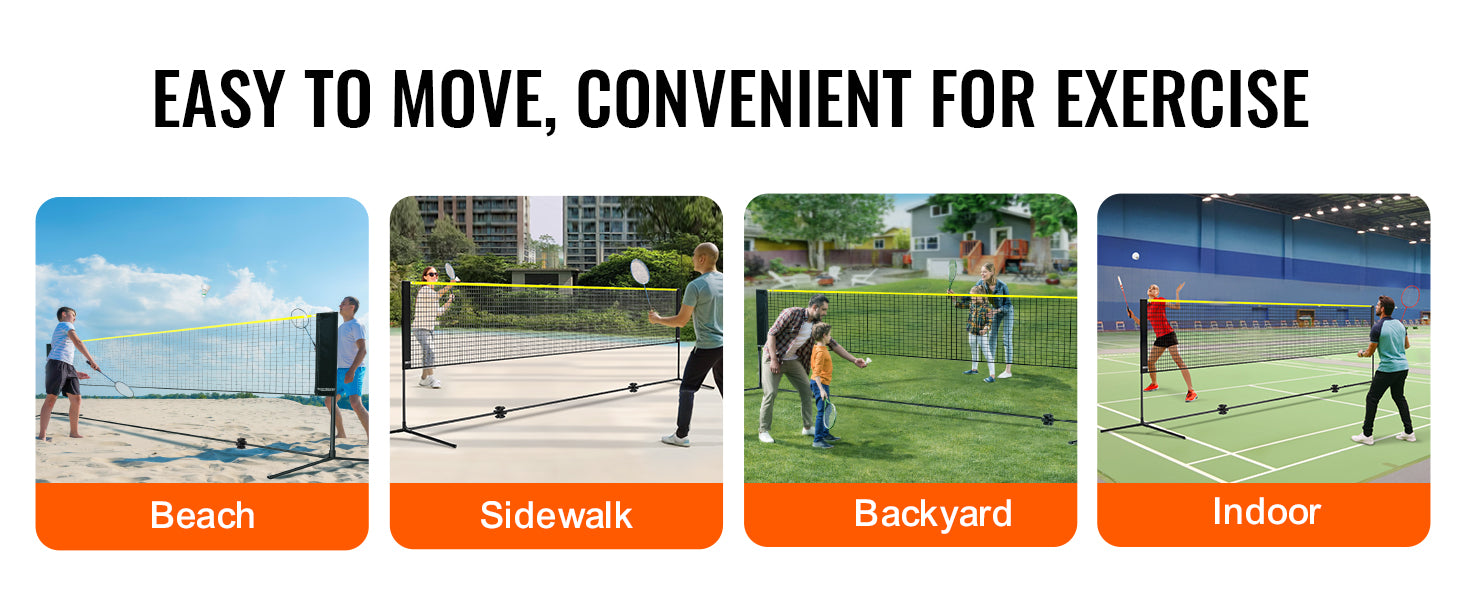 VEVOR 20FT Badminton Net Height Adjustable Volleyball Net Wide Foldable Pickleball Net Portable Tennis Net Set with Poles Stand
