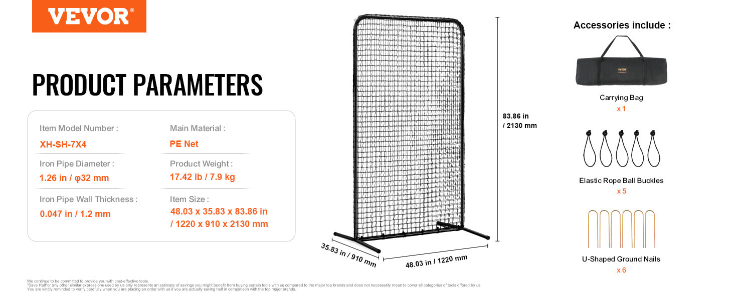 VEVOR Baseball Screen for Batting CageBaseball & Softball Safety Screen Body Protector Portable Batting Screen Bag Red Black