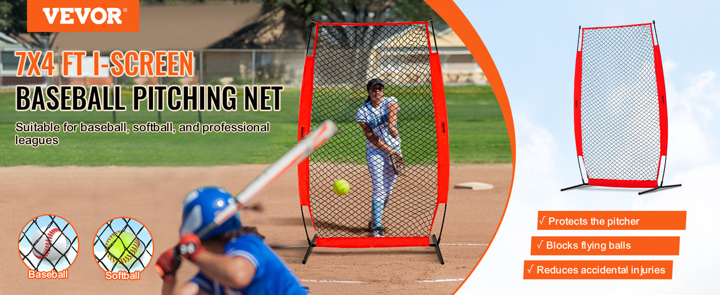 VEVOR Baseball Screen for Batting CageBaseball & Softball Safety Screen Body Protector Portable Batting Screen Bag Red Black