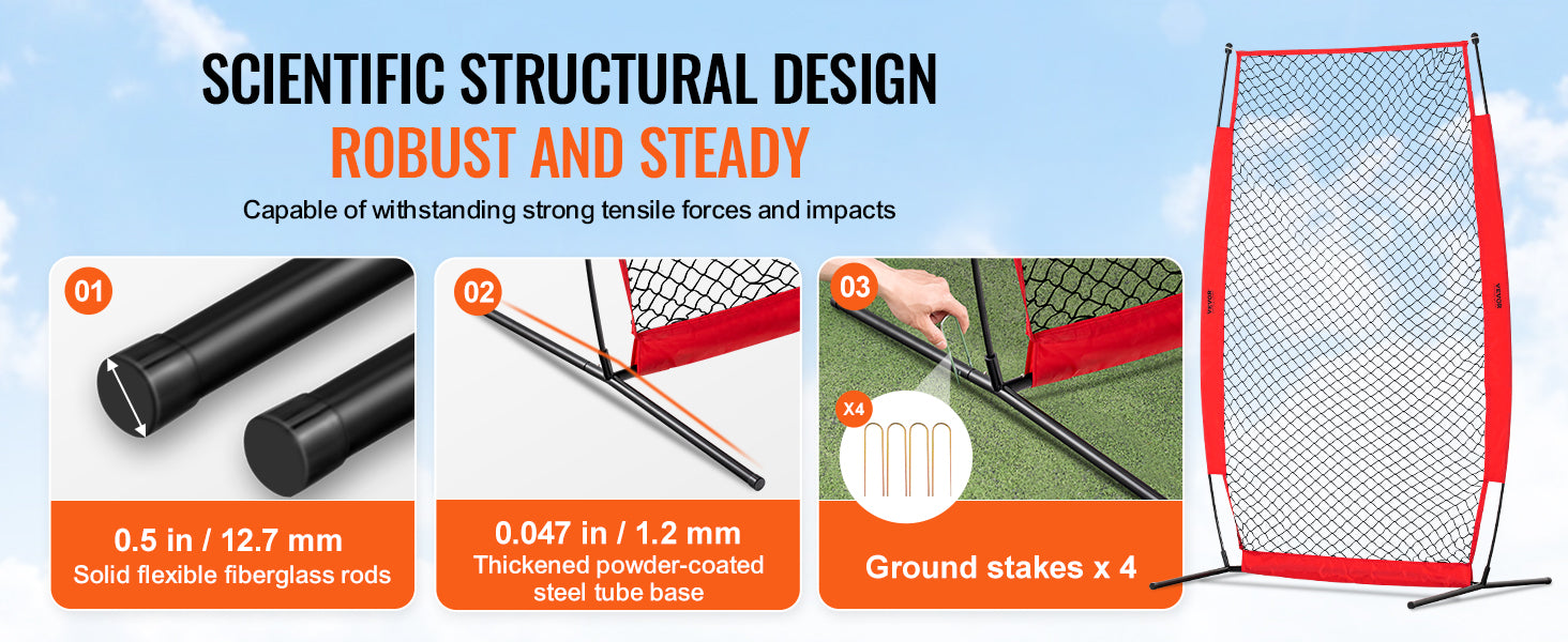 VEVOR Baseball Screen for Batting CageBaseball & Softball Safety Screen Body Protector Portable Batting Screen Bag Red Black