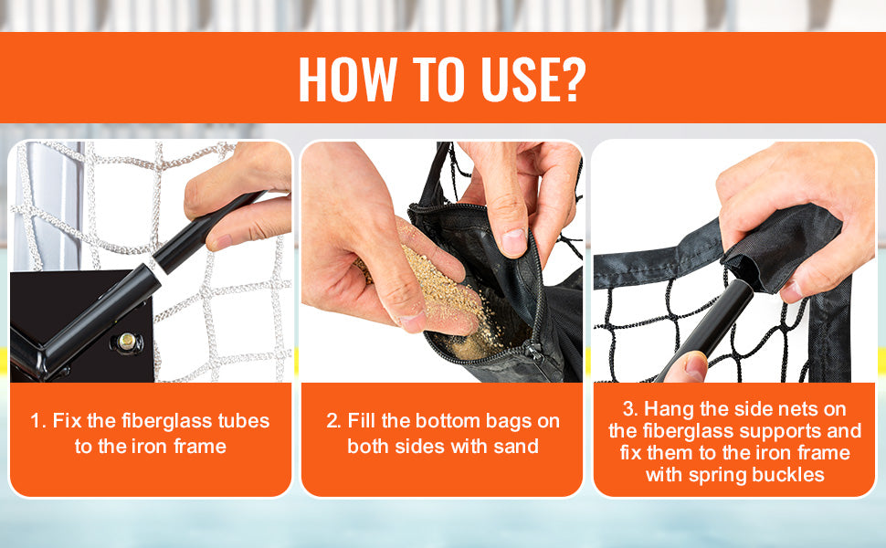 VEVOR 12x7ft Hockey Goal Backstop Net Street Hockey Sports Backstop Netting Portable Outdoor Hockey Training Net Target Net