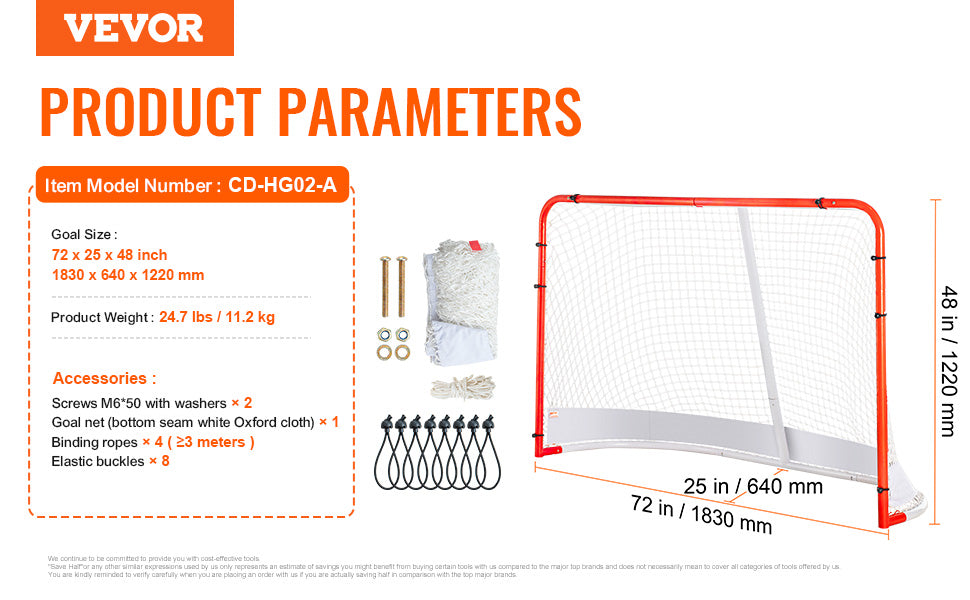 VEVOR Street Hockey Net, Indoor Outdoor Steel Hockey Goal, Official Regulation Hockey Training Goal Set, Portable Hockey Goal
