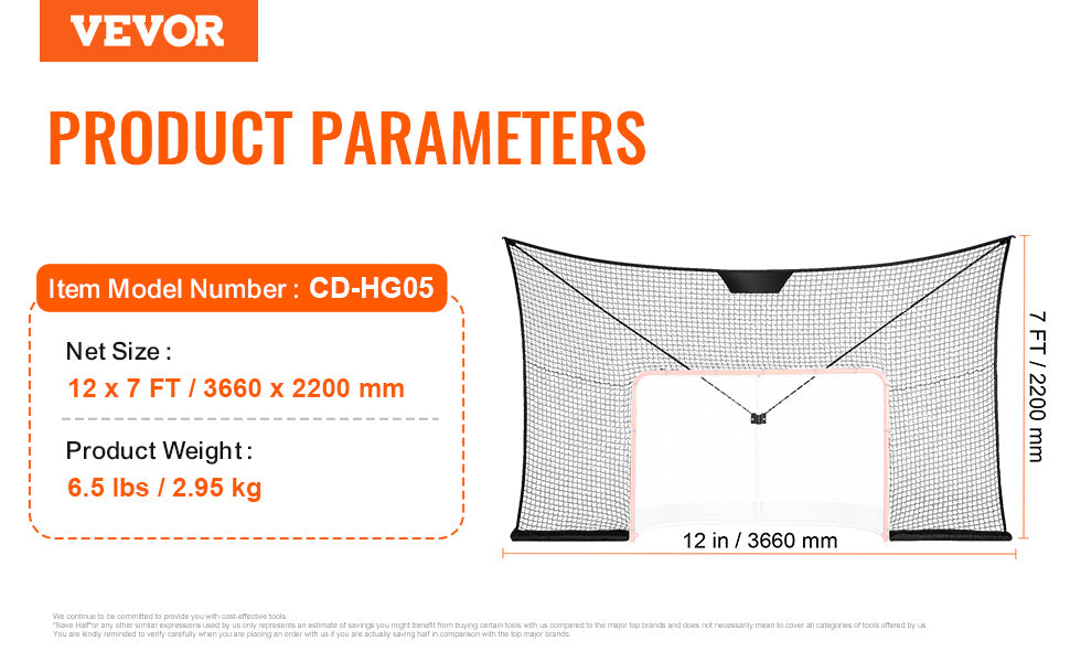 VEVOR 12x7ft Hockey Goal Backstop Net Street Hockey Sports Backstop Netting Portable Outdoor Hockey Training Net Target Net